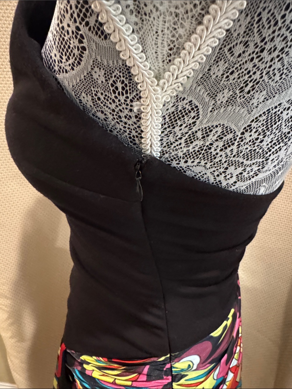 Cache Black Halter Top with Multicolor Abstract Wrap Skirt - Picture 3 of 12